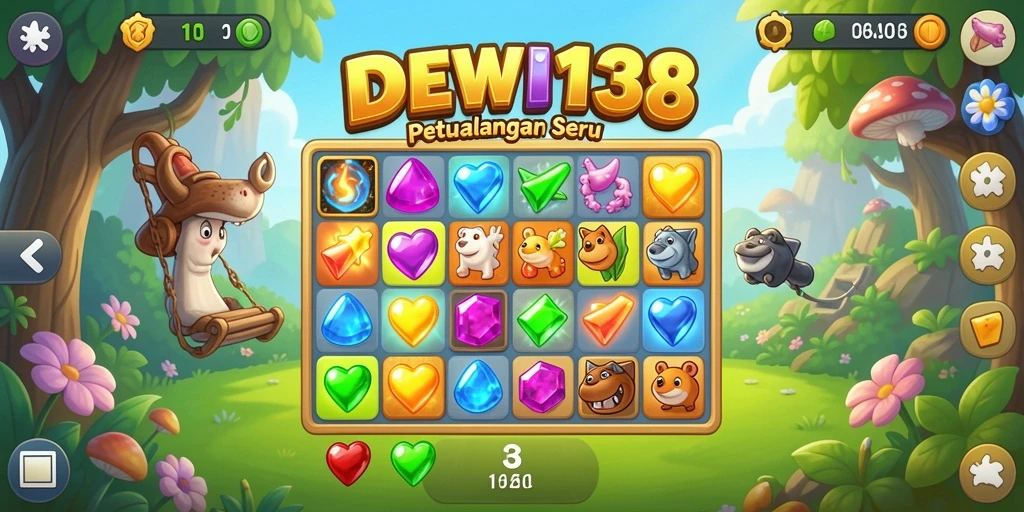 Gameplay seru DEWI138 dengan tantangan Match-3 yang menarik.