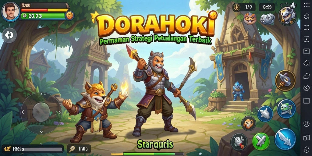 Tampilan gameplay menarik DORAHOKI dengan aksi strategi yang mendebarkan.