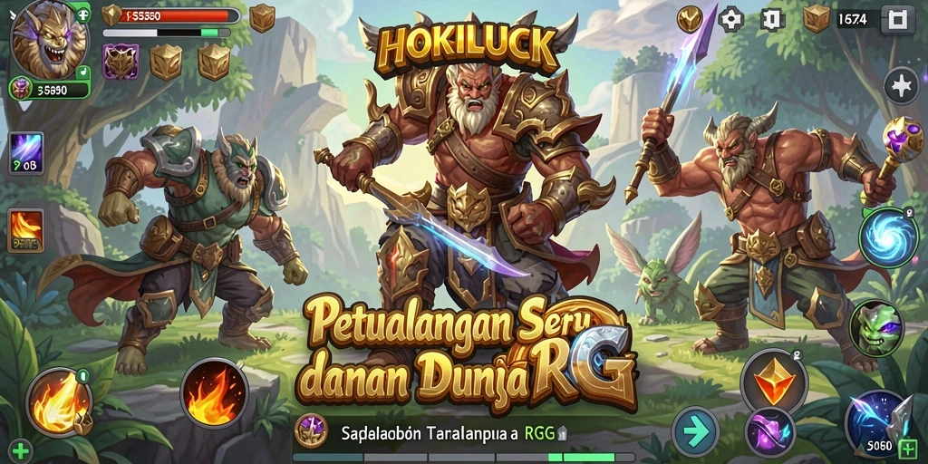 Screenshot menunjukkan aksi seru dalam petualangan RPG HOKILUCK.