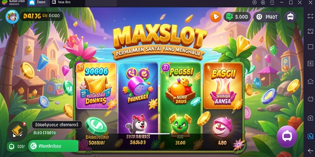 Screenshot gameplay <strong>MAXSLOT</strong> yang menampilkan mesin slot penuh warna dan efek visual menarik.