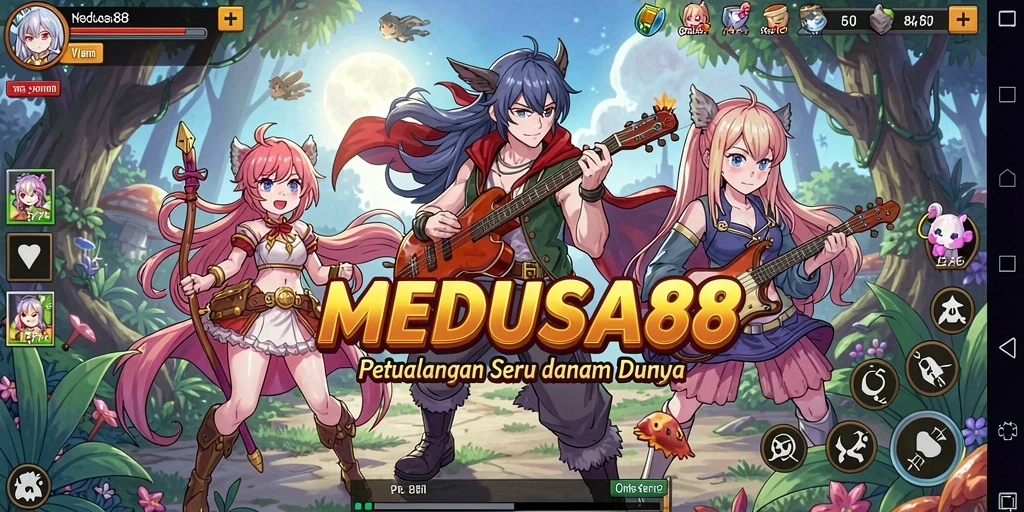 Tampilan gameplay <strong>MEDUSA88</strong> yang penuh aksi dan karakter anime menarik.