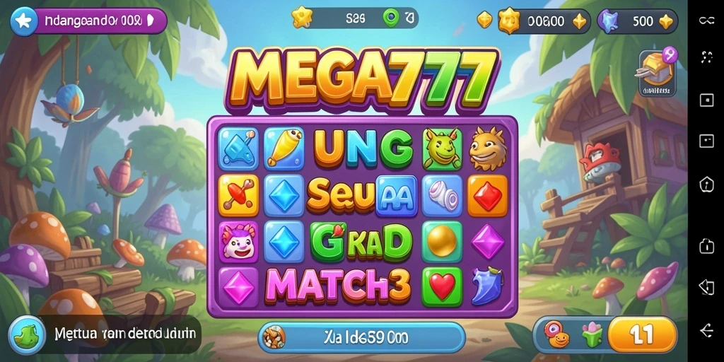 Screenshot MEGA777 menampilkan pengalaman seru gameplay Match-3.