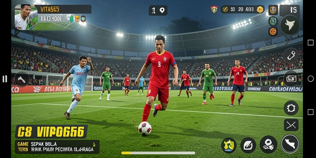 Tampilan gameplay VITA555 menampilkan aksi sepak bola yang mendebarkan.